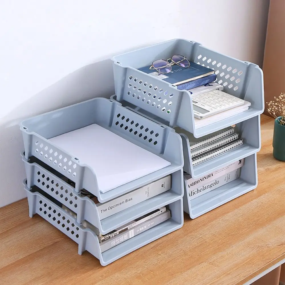 

File Box Desktop A4 Document Organizer Stackable Laminated Plastic Papers Rack Storage Tray for Home Office