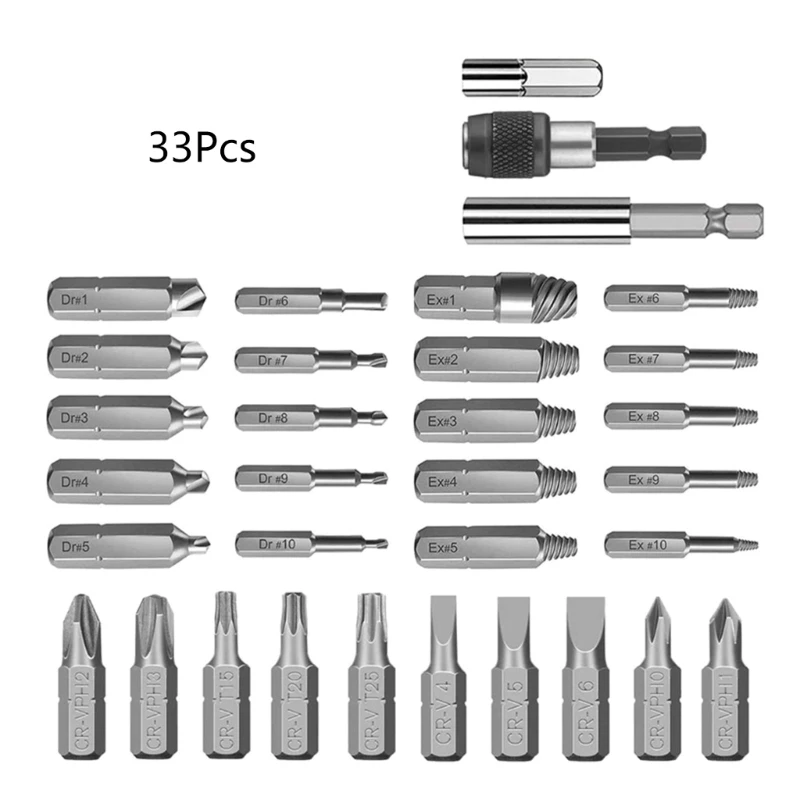 

33Pcs/set Damaged Screw Extractor Drill Bits Purpose Tools Broken Speed Out Easy Bolt Stud Stripped Screw Remover Tool