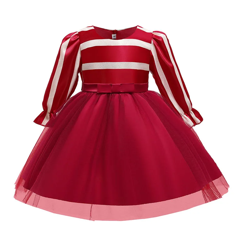 

Baby Christmas Dress for Girls Toddler Kids Wine Red Long Sleeve Birthday Clothes Little Girl Princess Wedding Party Gown