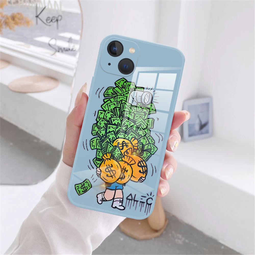 Популярный трендовый мультяшный чехол-бампер из закаленного стекла для iPhone 11 12 13