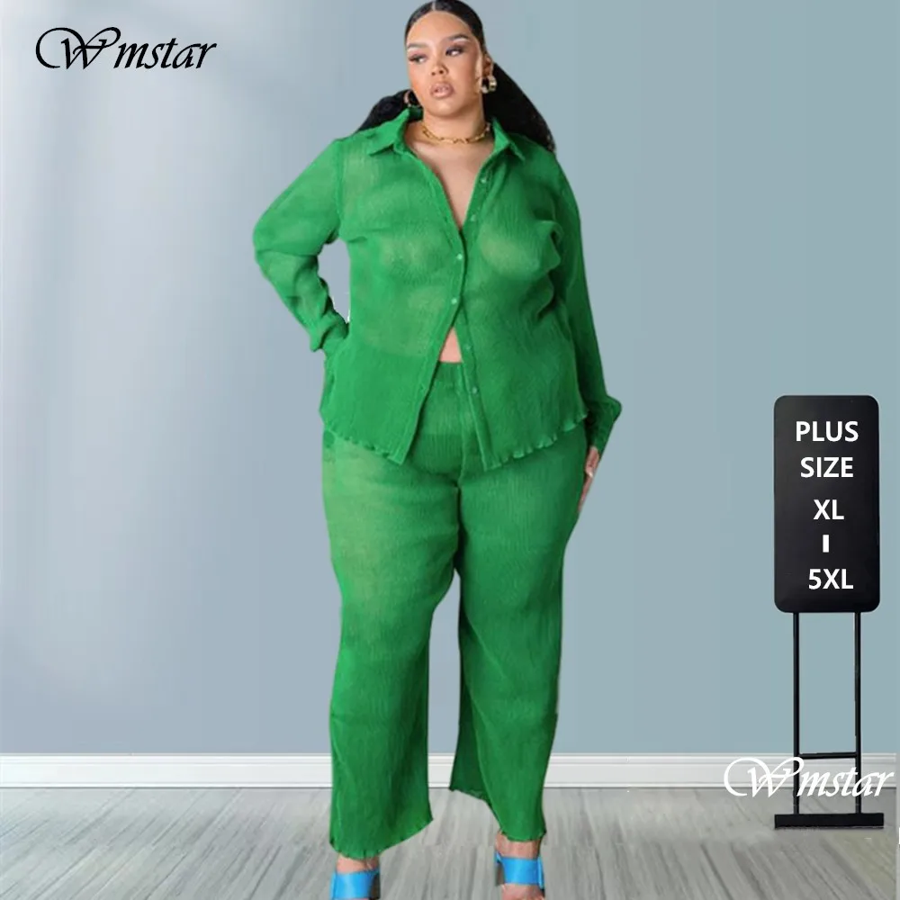 

Wmstar Plus Size Women Clothing Xl-5xl Casual Summer Shirt Pleated Matching Sets Two Piece Outfits New Wholesale Dropshipping