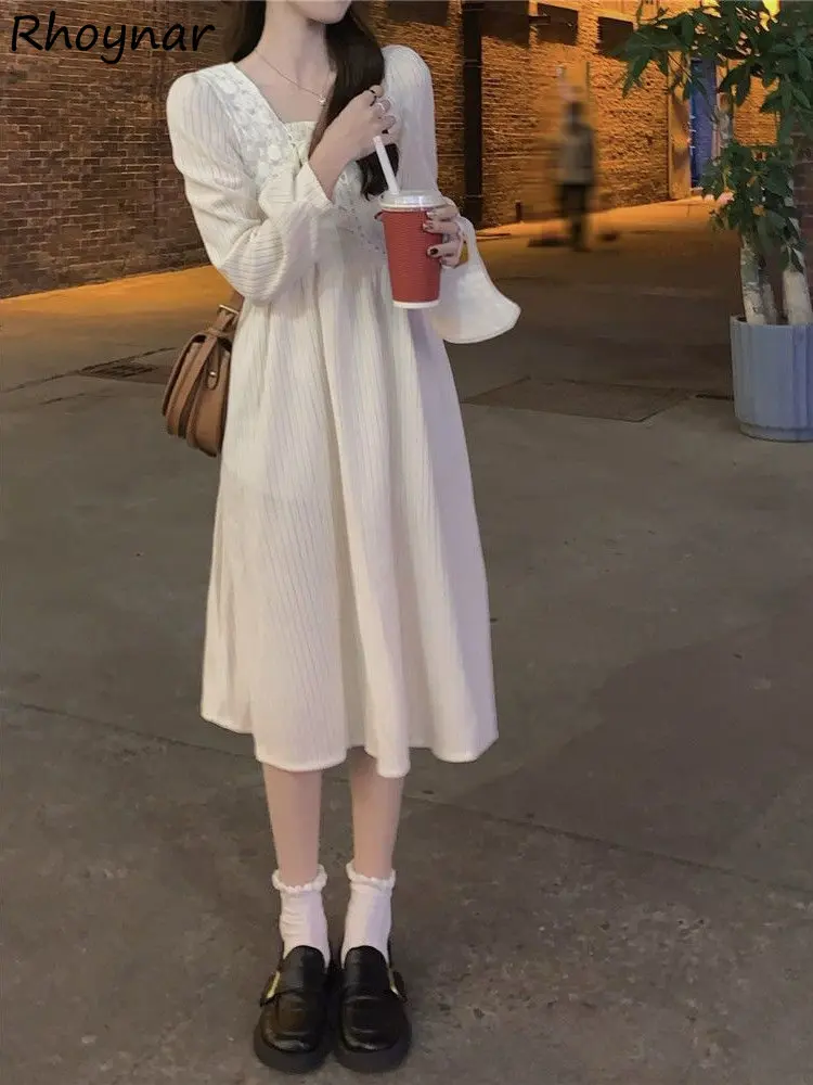 Женские платья в нежном стиле с квадратным воротником милые модные простые