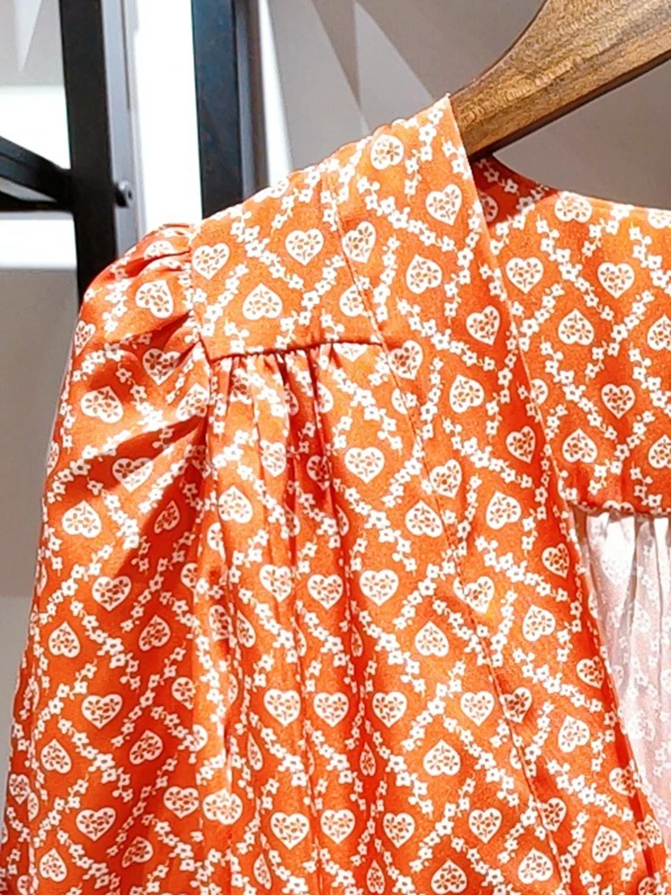 

Женское платье с коротким рукавом, оранжевое платье средней длины с V-образным вырезом и принтом, весна-лето 2022