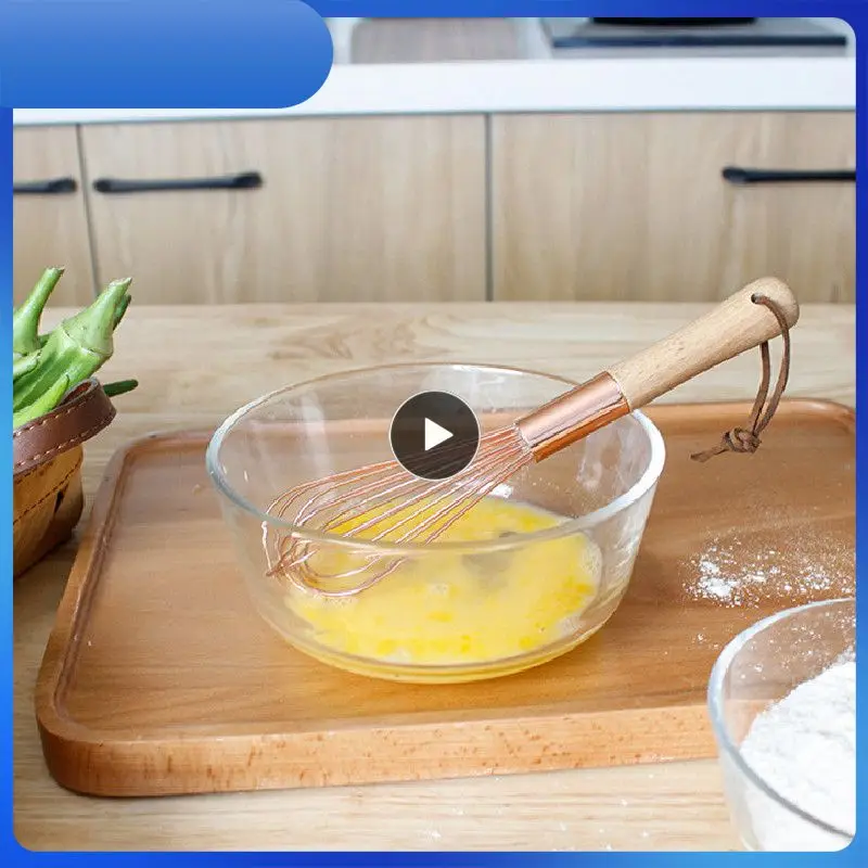 

Stainless Steel Whisk Rose Gold Wooden Handle Mixer Beech Wooden Handle Nordic Ins Kitchen Household Baking Tools Dropshipping