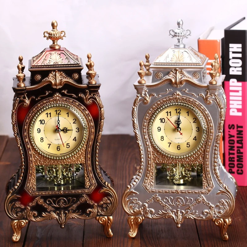 

European Style Desk Clock Antique Desk Clock Living Room Decoration Clock Mute Sweep Second Watch Music Timekeeping