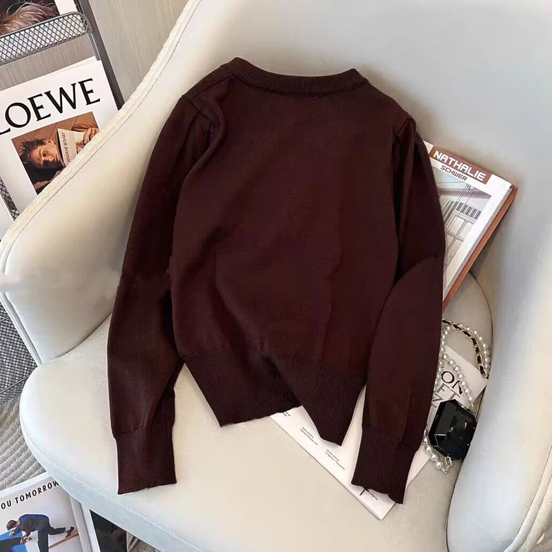 Осенний винтажный женский свитер кардиган с круглым вырезом повседневное