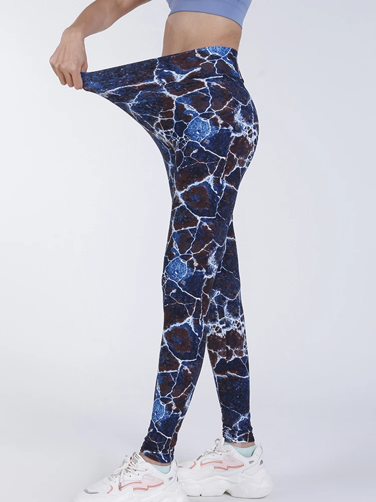 Леггинсы VIIANLES с принтом белого и темно-синего камня женские штаны для йоги