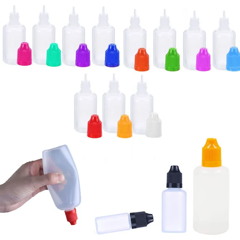 

50Pcs 3/5/10/15/20/30/50/100/120ml Empty Squeezable E Liquid Dropper Bottles Eye Vape Oils Drop Bottle Containers w/ Funnels