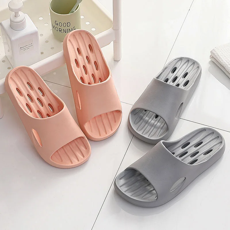 

WDZKN Summer Women Flat Home Slippers Open Toe Slip-on Water Leakage Indoor Bathroom Slippers Ladies Lightweight Couple Slides