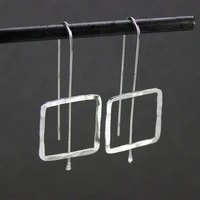 simple light luxury hammer square silver and black two color earrings fashion temperament threading geometric earrings