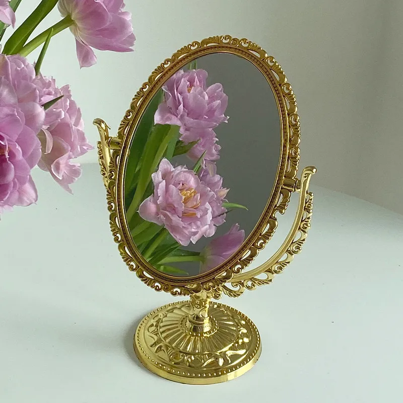

CuteLife Nordic Golden Plastic Oval Decorative Mirror Vintage Standing Dressing Table Mirror Double Sided Make-up Bedroom Mirror