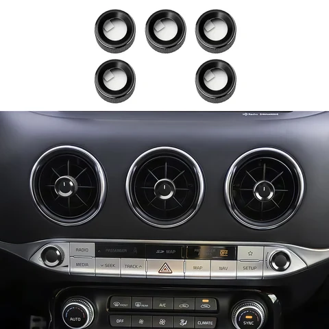 2 шт./5 шт., алюминиевая черная приборная панель, средняя ручка регулировки вентиляционного отверстия переменного тока, накладка на кольцо для Kia Stinger 2018-2023