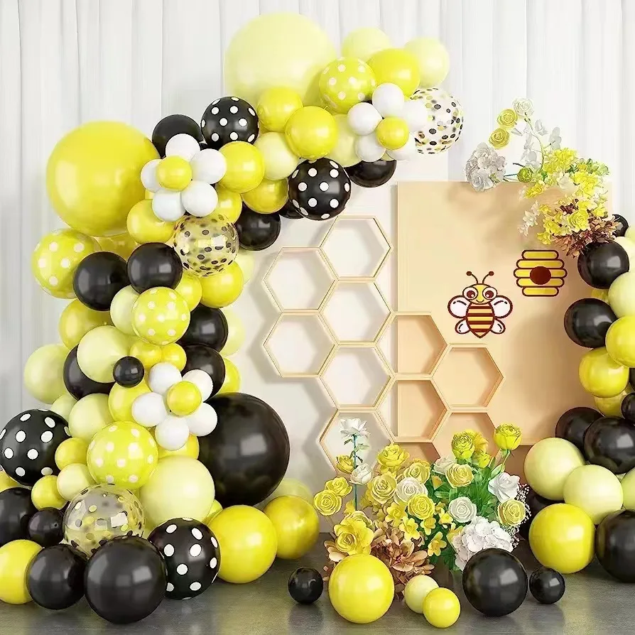 Желтая черная латексная гирлянда с воздушными шарами модель для детского
