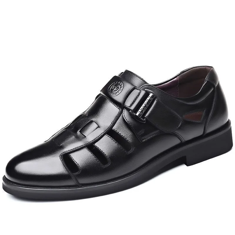 Мужские повседневные модные пляжные сандалии удобная и дышащая мужская кожаная