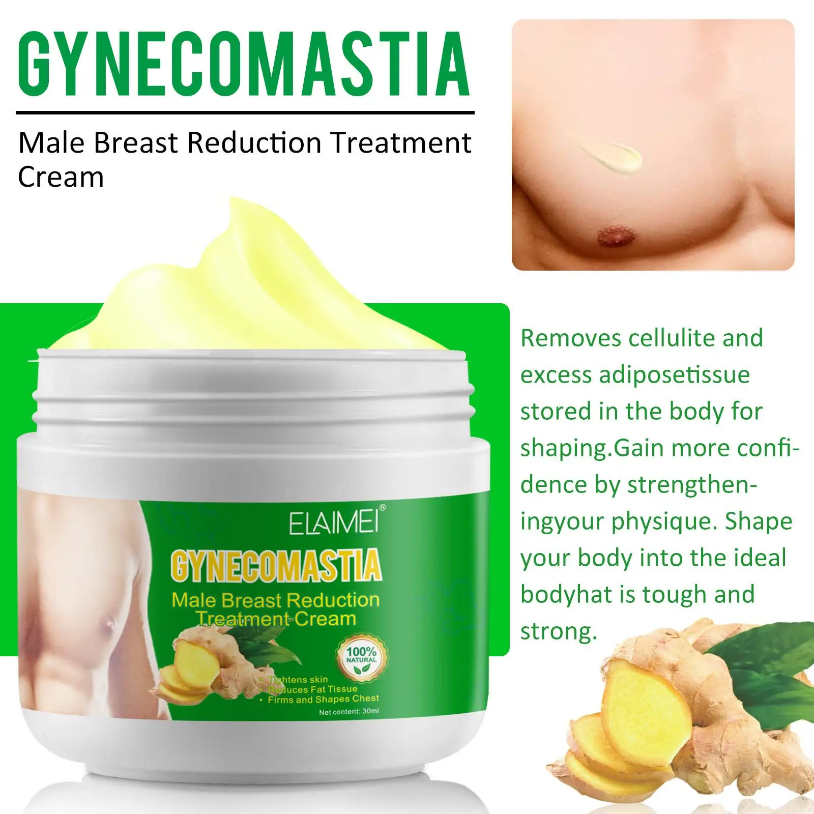 

Natural Plant Men's Breast Firming Massage Cream Burn Gynecomastia Chest Creams Chest Reduce Tightening Muscle Shaping Fat D0Y5