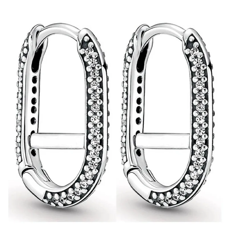 

Authentic 925 Sterling Silver Popular Earring Pave Link Earring With Crystal For Women Jewelry Gift