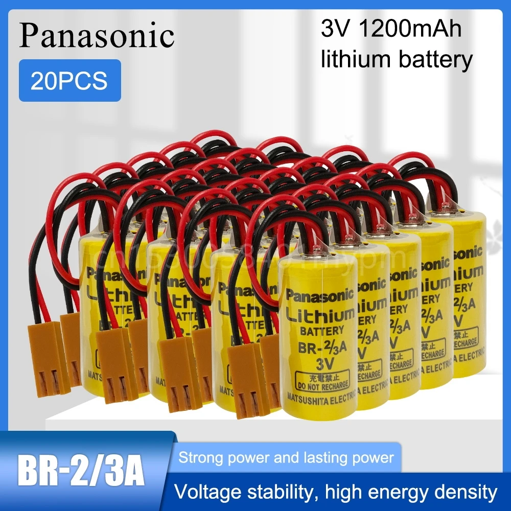 20PCS Original Panasonic BR-2/3A 17335 3V 1200mAh Lithium Li-ion Batteries with Brown Plug for PLC Backup Memory Power Supply