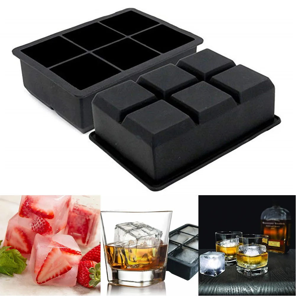 

6 Grid Big Ice Cube Ice Tray Mold Jumbo Large Food Grade Silicone Ice Cube Square Tray Mold DIY Ice Maker Ice Cube Tray