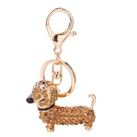 fashion dog dachshund keychain pendant car purse holder crystal ring gift key