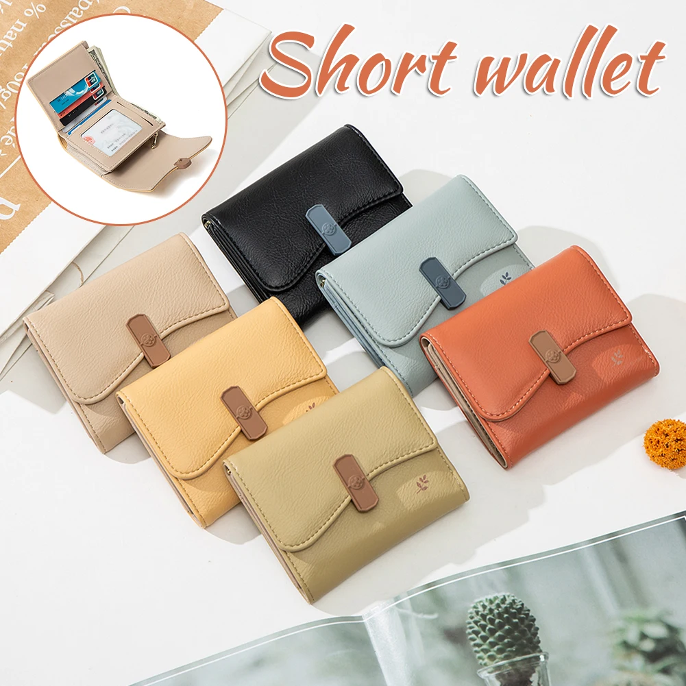 

Solid-Color Short Snaps Tri-Fold Wallet Wear-Resistant Ultra-thin Coin Purse Money Storage Supplies