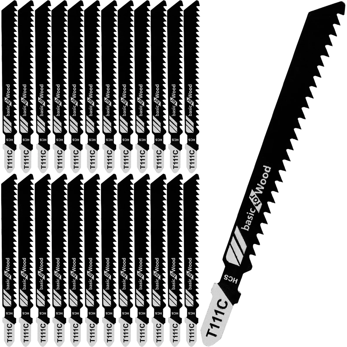 

25Pcs 100mm Jig Saw Blade Set HCS Carbon Steel Assorted Saw Blades T-shank Fast Cut Down Power Jigsaw kit T111C 101BR 101AO 101B