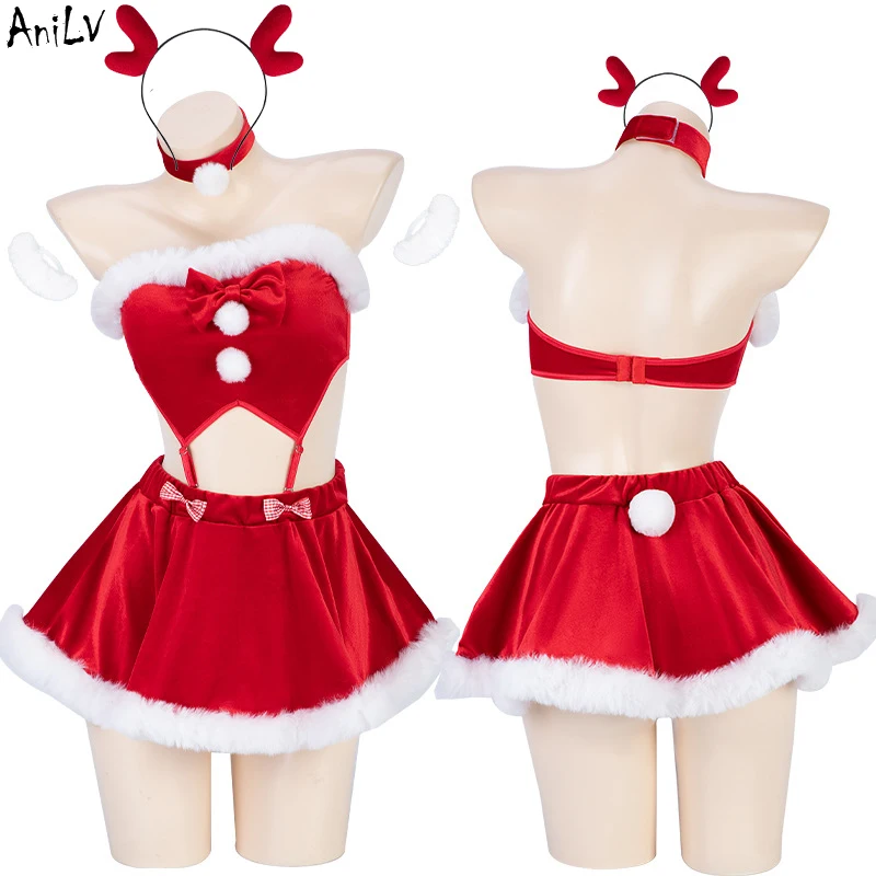 

AniLV Merry Christmas Santa Claus Women Tube Top Dress Uniform Santa Claus Cosplay Costumes