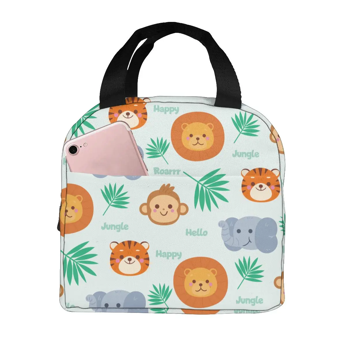 

Insulated Lunch Bag Thermal Funny Doodle Animals Pattern Tote Bags Cooler Picnic Food Lunch Box Bag