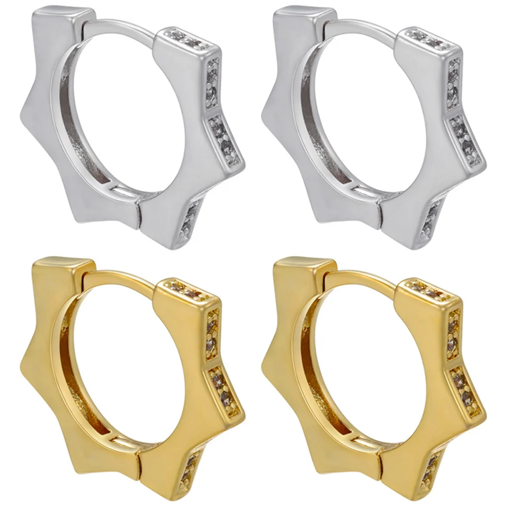 

Polygon Pierced Earrings Round Cutouts Ear-Clip Fashion Ear Rings for Women 18K Gold Plated Brass Paved Zircons Jewelry