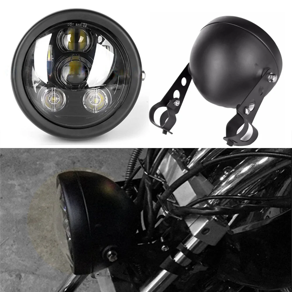 

Motorcycle Headlight 6.5" Round LED Headlamp Projector W/Bracket for Cruisers Chopper Cafe Racer Bobber Head Light Faros De Moto
