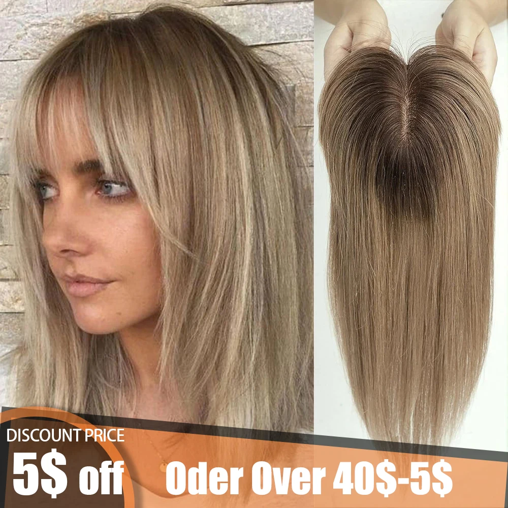 100% топперы из человеческих волос Remy для женщин прямые коричневые омбре