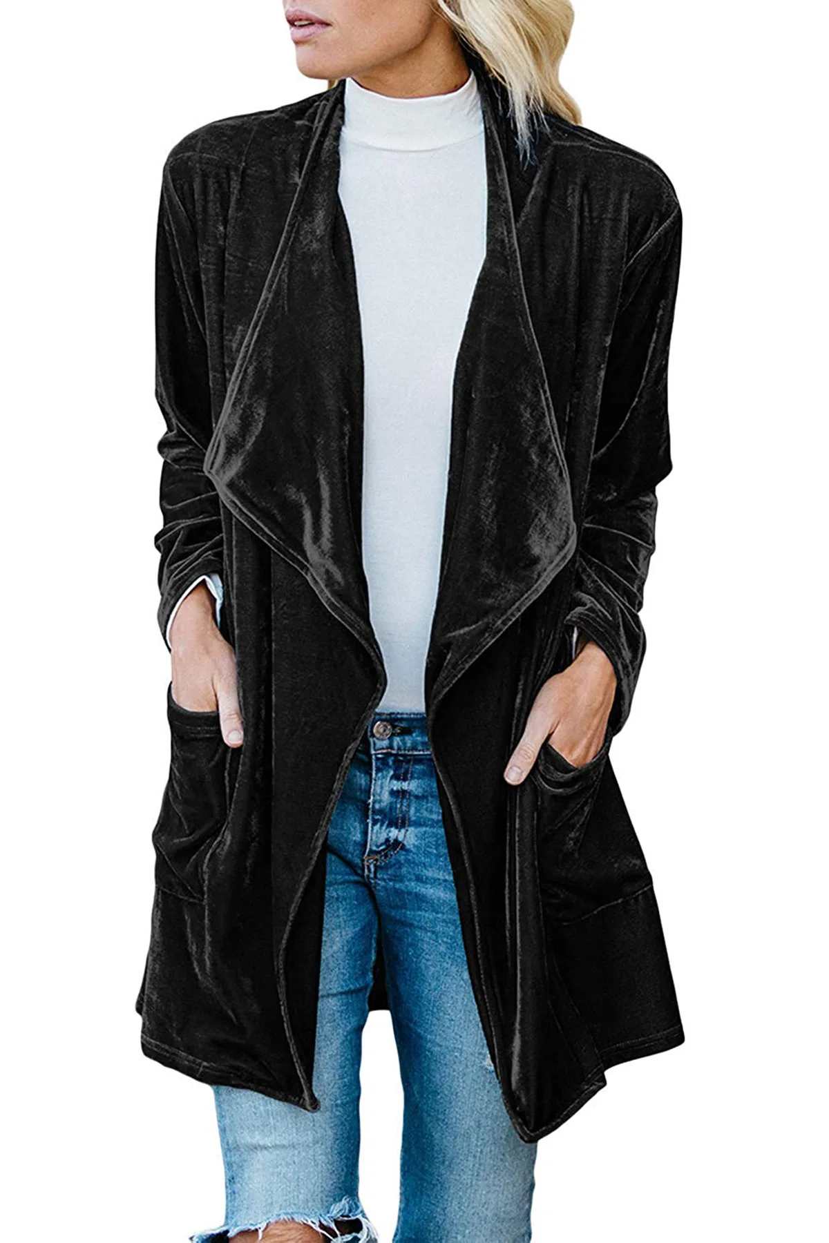 

Women Velvet Coat Turn Down Collar Long Sleeve Female Cardigan Long Outerwear Casual Trench Coat