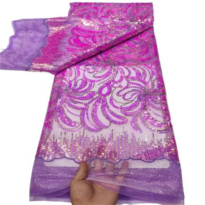 

Fuchsia Latest Colorful African Sequins Lace Fabric French Mesh Laces High Quality 2022 Nigerian Lace Fabric For Party Sew