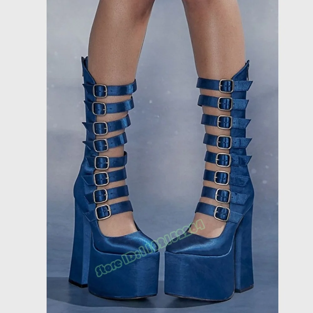 Сандалии с пряжками и ремешками ботинки на толстой подошве платформе однотонная