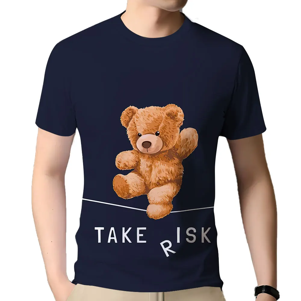 

Men's Summer Short Sleeved T-shirt With Bear Print Pattern Top TEE Oversized Men's Short Sleeved Cotton T-shirt Package