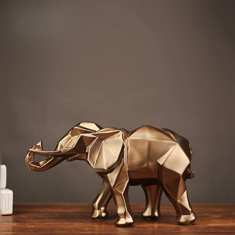 

GEOMETRIC ABSTRACT GOLDEN ELEPHANT STATUE RESIN ANIMAL CRAFT RETRO HOME DECORATION ELEPHANT SCULPTURE DECORATIONS CREATIVE GIFT
