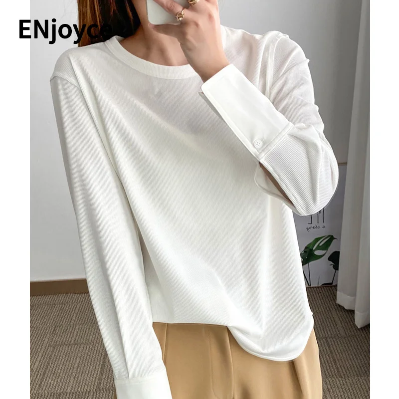 2023 Spring Women White Simple Patchwork Shirt Sleeve T-Shirt Comfortable Skin-friendly Female Casual Basic Tee Pullovers Tshirt