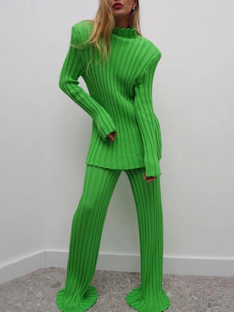 

Fashion Elegant 2022 Autumn Winter Knitted Two Pieces Set Long Sleeve Pullover Trousers Suit Streetwear Female Outfits Sweater