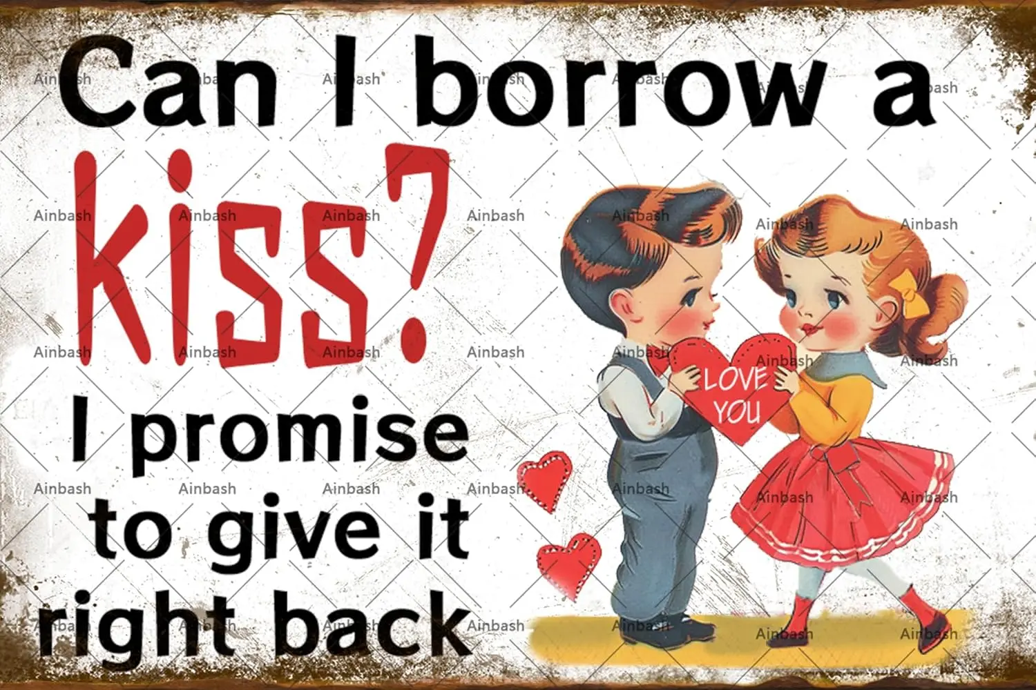 Vlentnes Dy Borrow Kss Ретро Metl Tn Sgn Wll Plte rt Decorton Rustc Декор Плакат для улицы и пеммы Домашний