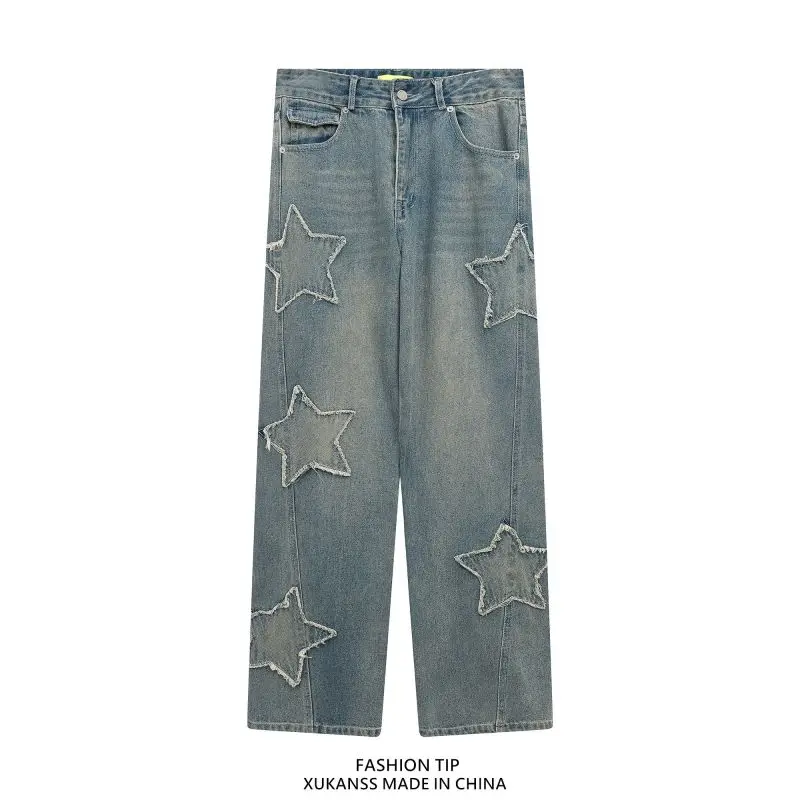 

Retro Five Pointed Star Patch Washed Mom Jeans Men Women 2022 Autumn Winter New Trend Loose Straight Do Old Drape Casual Pants