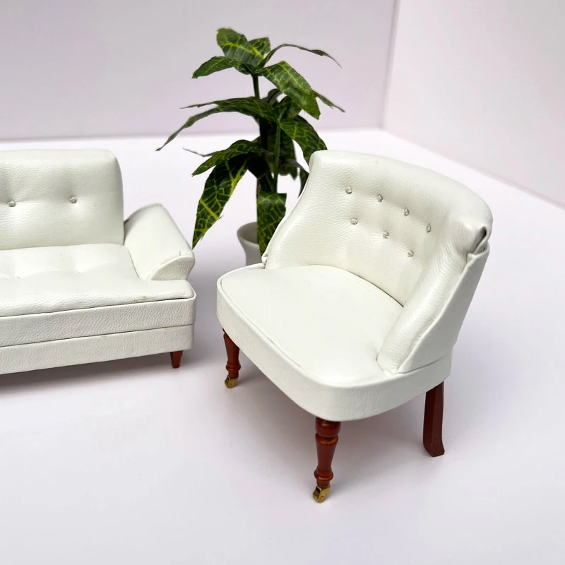 

1:12 Dollhouse Miniature Sofa European Style Leather Sofa CouchBackrest Chair Dolls House Living Room Furniture Model Decor Toy