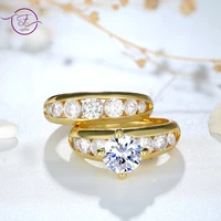 two gold ring couple set main stone round 8mm zircon ring wedding engagement rings gift for women fine jewelry