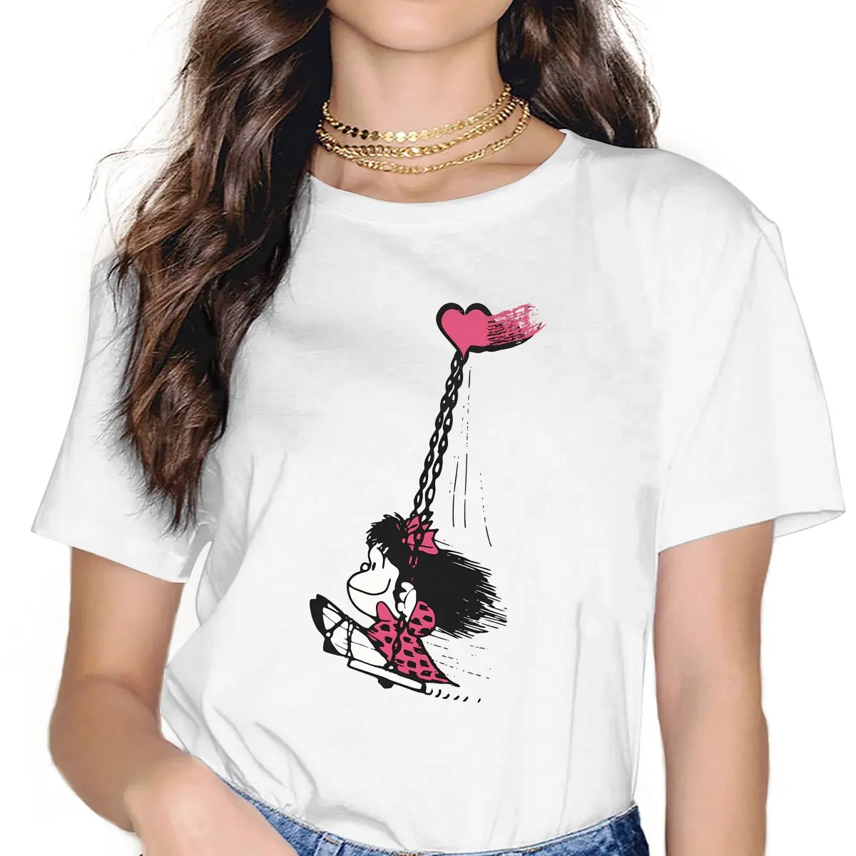 

Anime Mafalda Freedon Heart Tshirt Graphic Women Tops Vintage Grunge Fibre Harajuku Polyester T Shirt