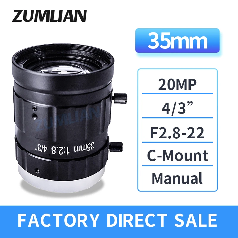 

HD 20MP Manual Iris 35mm 4/3" F2.8 C Mount FA Lens for CCTV lens Machine Vision Lens camera Low distortion industrial lens ITS