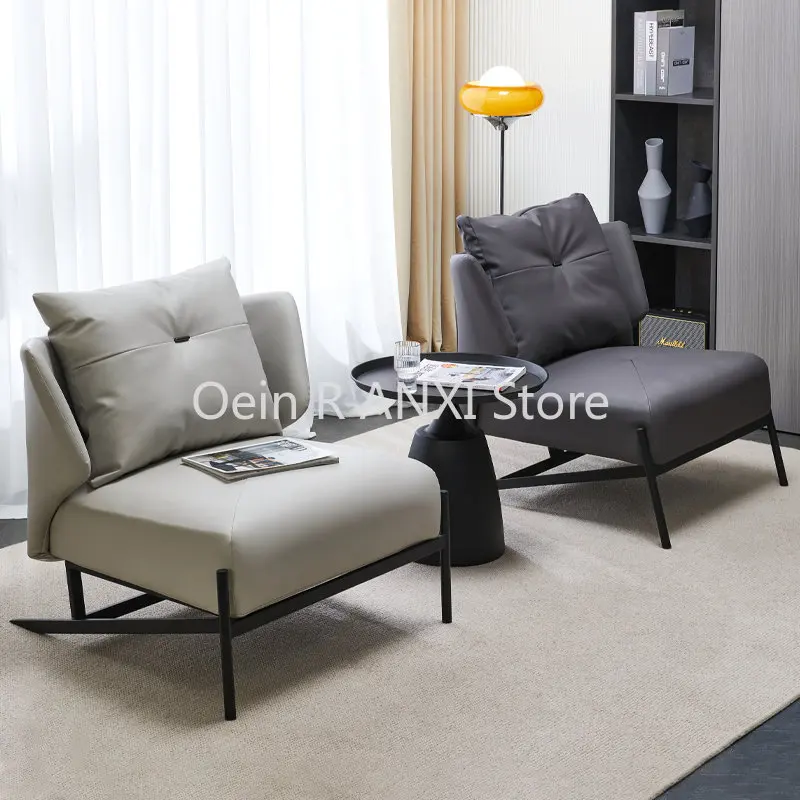 

Modern Nordic Lounge Living Room Chairs Office Salon Luxury Lazy PU Leather Chair Metal Designer Relax Chaise Home Furniture WK