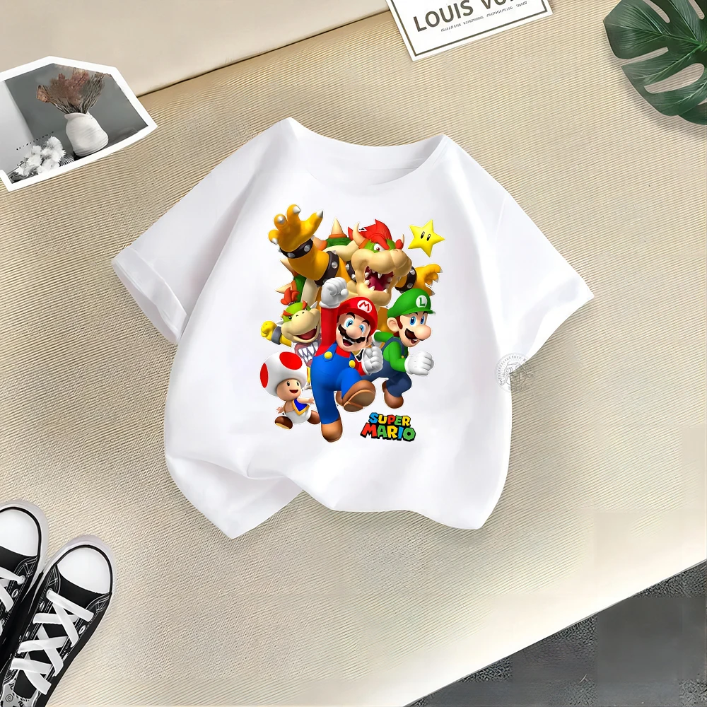 Летняя детская одежда в стиле Super Mario: хлопковые топы унисекс с короткими рукавами