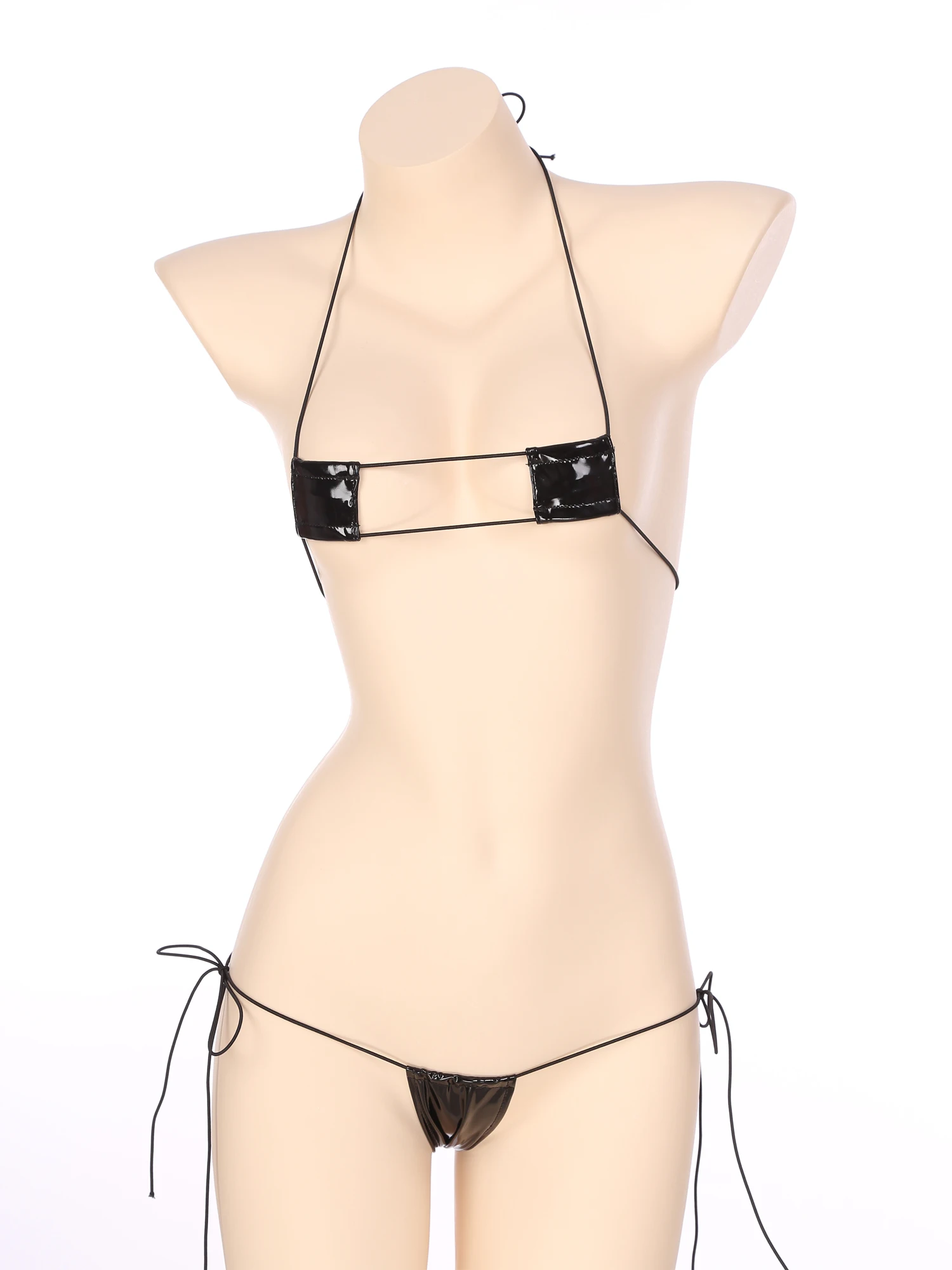 Женский комплект микро-бикини из лакированной кожи 2 предмета