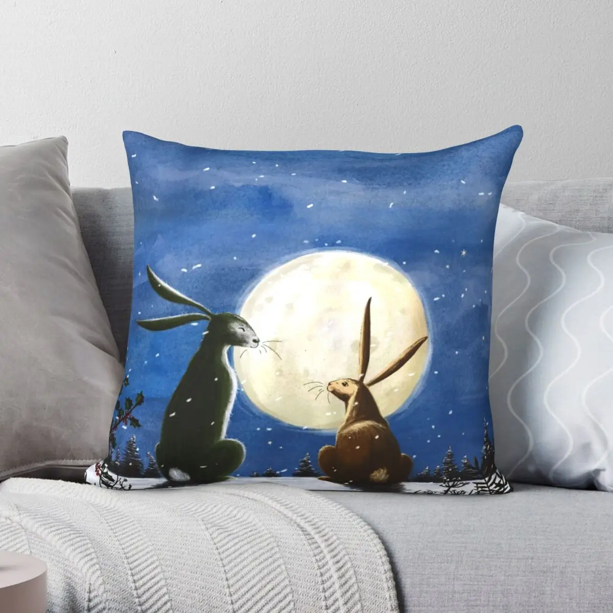 

Квадратная наволочка Hares And Moon из полиэстера и льна, бархатная наволочка с принтом на молнии для дивана, подушки