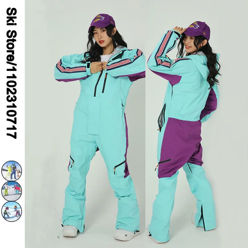 

One Piece Ski Suit For Women Outdoor Snowboard Overalls Jumpsuit Lovers Warm Windproof Winter Waterproof Warm Ski Clothes Pants