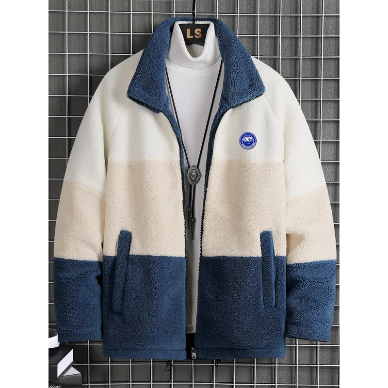 Fashion Patchwork Stand Collar Coat Thick Warm Coat Plus Size 8xl  2022 New Men's Winter Warm Coat Wool Parka