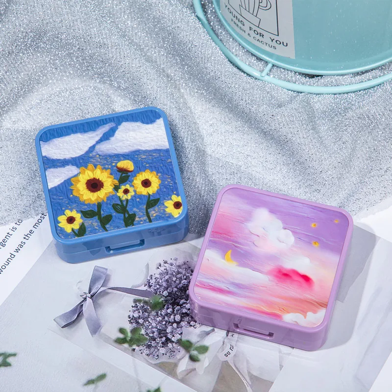 

New Mini Contact Lenses Box Floral Women Contact Lens Case Women Men Girl Eyes Care Lens Container Travel Kit Holder